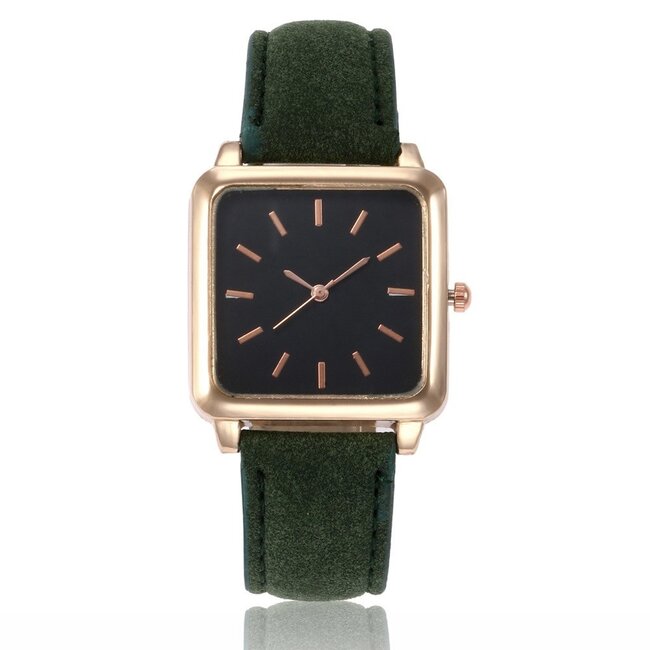 Fashion Favorite Vesper Black Square Horloge | Groen | Vierkant | Kunstleer | Ø 30 mm