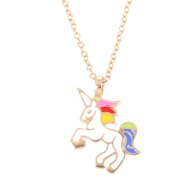 Fashion Favorite Unicorn Rainbow Ketting - Kinderketting Goudkleurig - Regenboog Eenhoorn - 45 + 5 cm