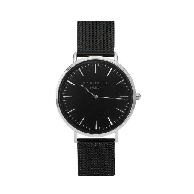 Favorite Fashion Navarra Silver / Black Mesh 2.0 Horloge | Zilverkleurig & Zwart | Mesh band