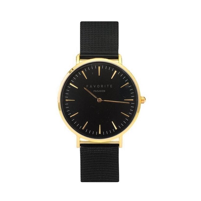 Favorite Fashion Navarra Gold / Black Mesh 2.0 Horloge | Goudkleurig & Zwart | Mesh band