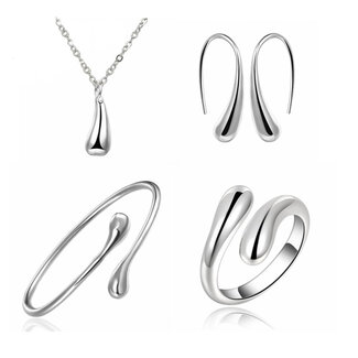 Fashion Favorite Jewelry Silver Waterdrop/Druppel Set 4-delig