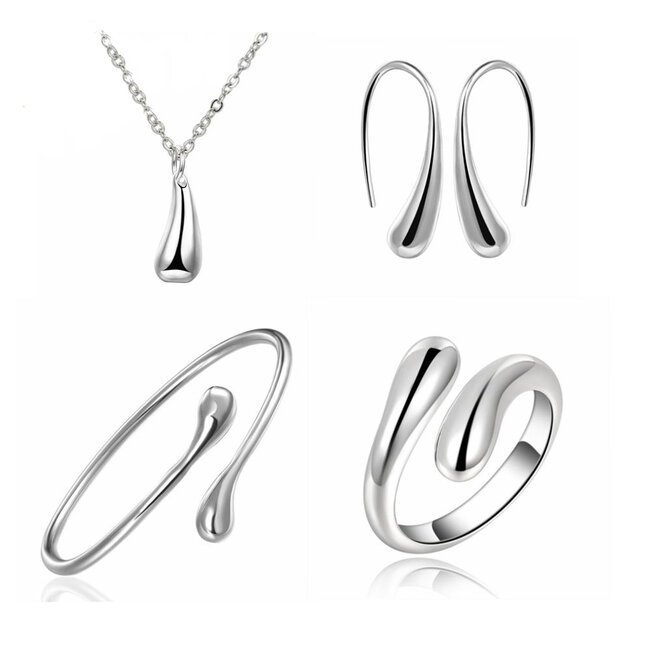 Fashion Favorite Jewelry Silver Waterdrop/Druppel Set 4-delig | 925 Zilver |