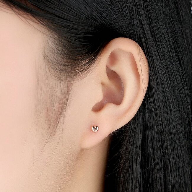 Hartje Stud Oorknopjes/Oorbellen | Rosekleurig Zilver PVD | 4 x 0,8 mm