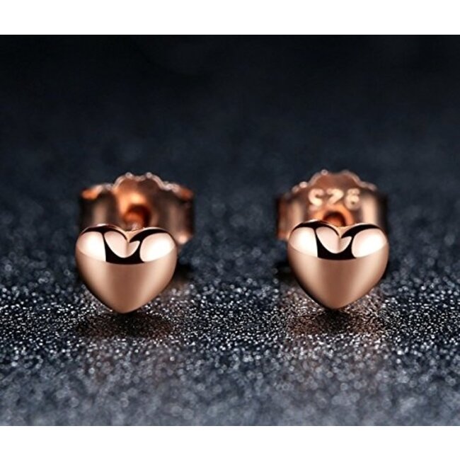 Hartje Stud Oorknopjes/Oorbellen | Rosekleurig Zilver PVD | 4 x 0,8 mm