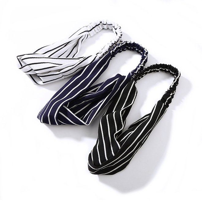Haarband Print | Streep Blauw - Wit | Elastische Bandana