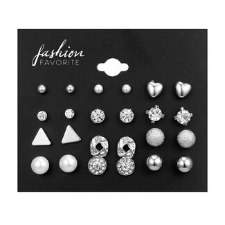 Fashion Favorite Stud Oorbellen | Zilverkleurig | Set 12 Paar