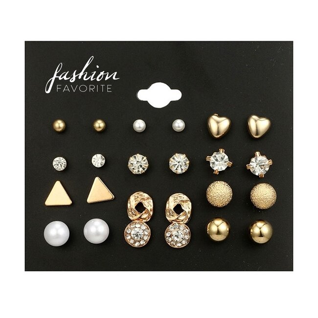 Fashion Favorite Stud Oorbellen | Goudkleurig | Bijoux | Set 12 Paar