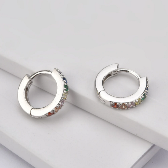 Zirkonia Oorringen Zilverkleurig / Multicolor - 8 mm x 3mm | Scharniersluiting