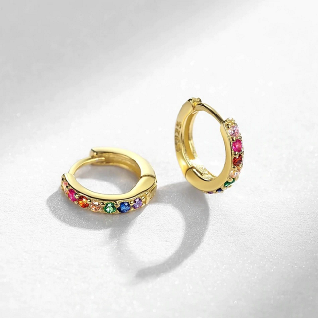 Zirkonia Oorringen Goudkleurig / Multicolor - 8 mm x 3mm | Scharniersluiting