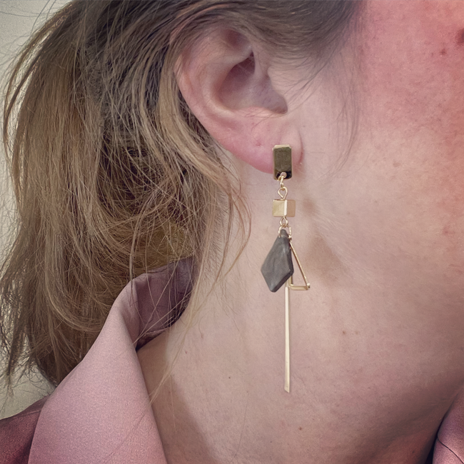 Noya Oorbellen Grijs / Goud | Marble / Bijoux | Fashion Favorite