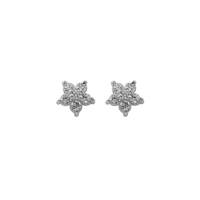 Bloem / Ster Strass Oorbellen - Zilverkleurig