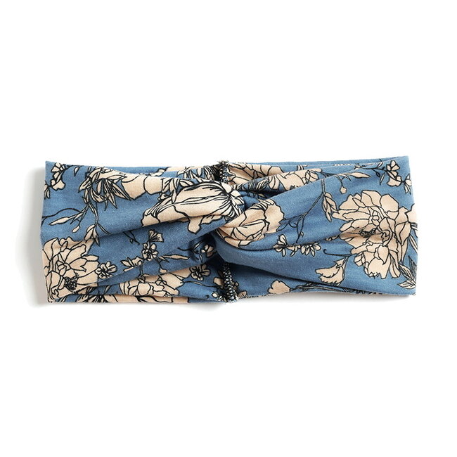 Fashion Favorite Haarband / Bandana Flower | Blauw/Beige | Elastisch / Katoen