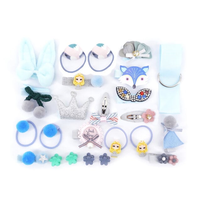 Fashion Favorite Kinder Clipjes/Elastiekjes Set - Blauw