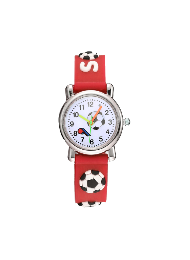 Kinder Horloge | 3D Voetbal / Soccer Rood | Siliconen