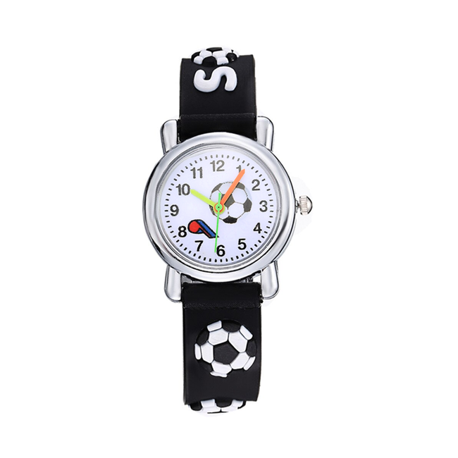 Fashion Favorite Kinder Horloge | 3D Voetbal / Soccer Zwart | Siliconen