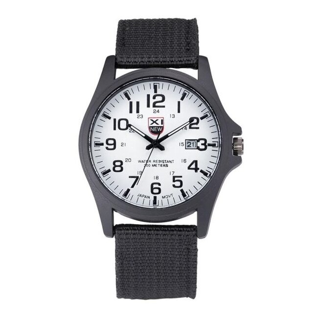 New Military Horloge | Zwart/Wit | Nylon