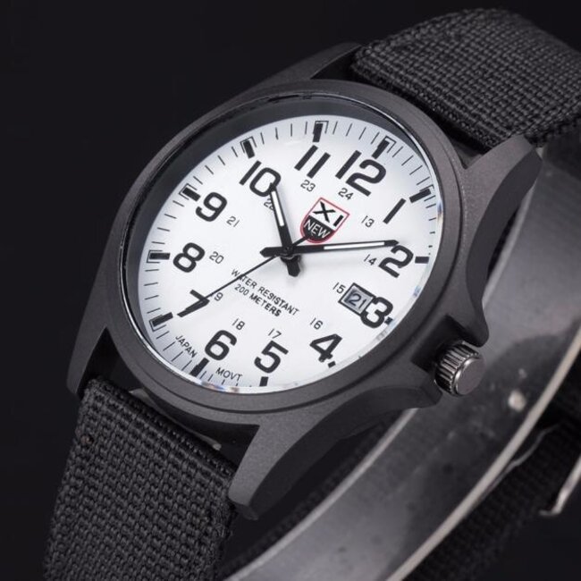 New Military Horloge | Zwart/Wit | Nylon