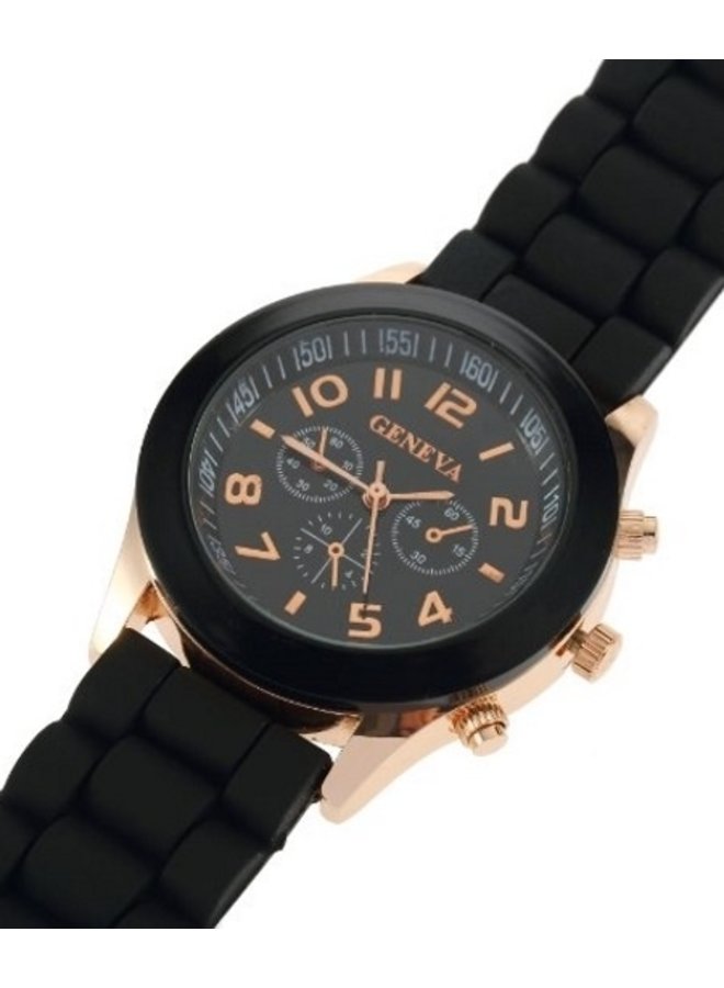 Geneva Siliconen Zwart Horloge