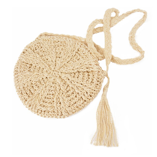 Fashion Favorite Rond Rotan Tasje - Rond Creme | Telefoontasje / Strandtasje