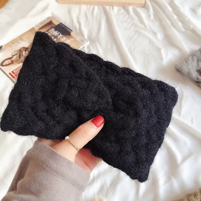 Gebreide Hoofdband / Haarband Zwart | Acryl / Polyester