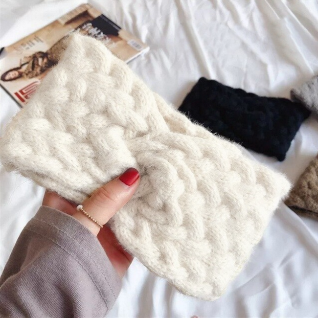 Gebreide Hoofdband / Haarband Creme | Acryl / Polyester