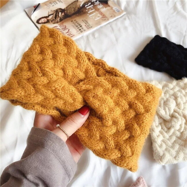 Gebreide Hoofdband / Haarband Geel | Acryl / Polyester