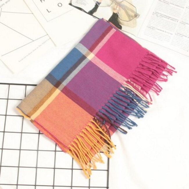 Ruit Sjaal - Paars/Roze/Geel | 170 x 30 cm | Polyester