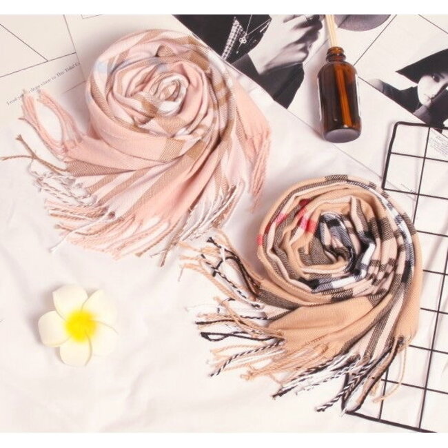 Ruit Sjaal - Beige/Zwart/Rood | 170 x 30 cm | Polyester