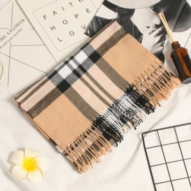 Ruit Sjaal - Beige/Zwart/Rood | 170 x 30 cm | Polyester