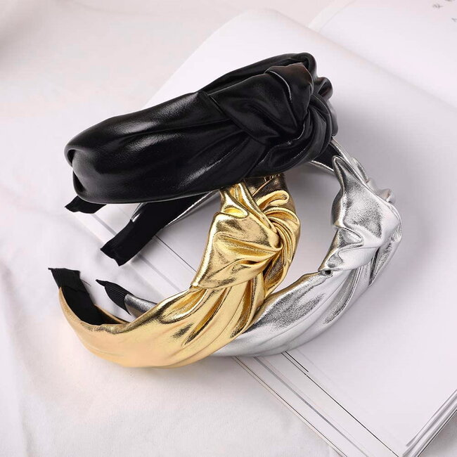 Metallic Diadeem / Haarband | Zwart | Kunstleer | Fashion Favorite