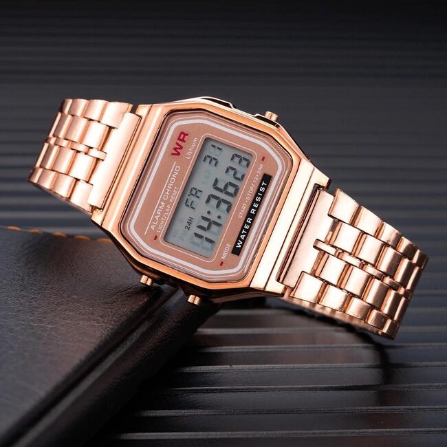 Digitaal Retro Horloge - Staal - Rosekleurig