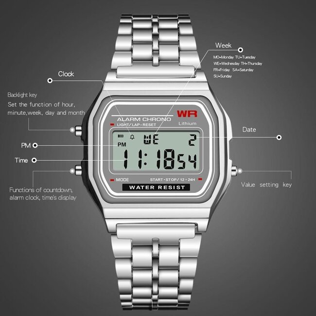 Digitaal Retro Horloge - Staal - Goudkleurig