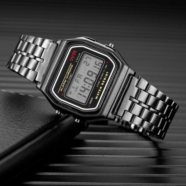 Digitaal Retro Horloge - Staal - Zwart