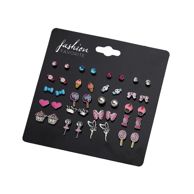 Fashion Favorite Stud Oorbellen | Zilverkleurig/Multi | Bijoux | Set 20 Paar