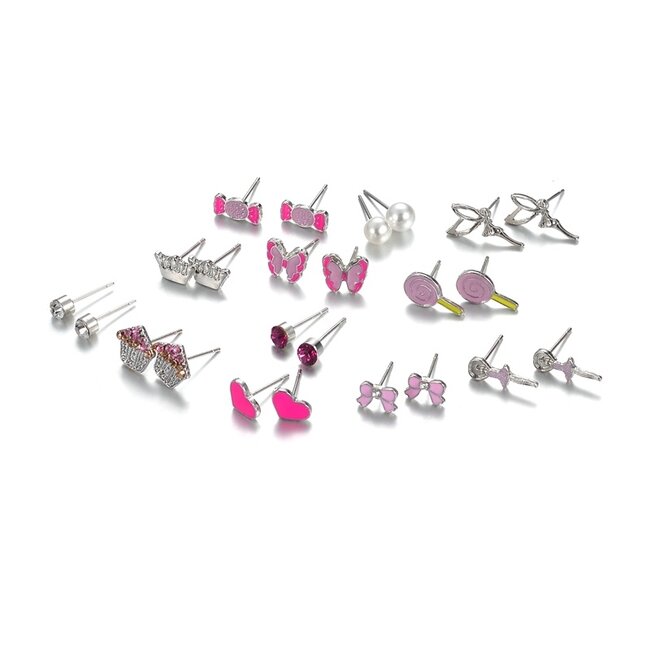 Stud Oorbellen | Zilverkleurig/Multi | Bijoux | Set 20 Paar