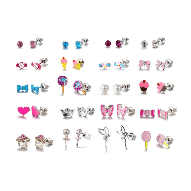 Stud Oorbellen | Zilverkleurig/Multi | Bijoux | Set 20 Paar