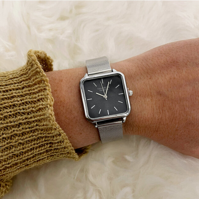 Adoree Silver / Black Mesh Horloge | Zilverkleurig | Mesh band