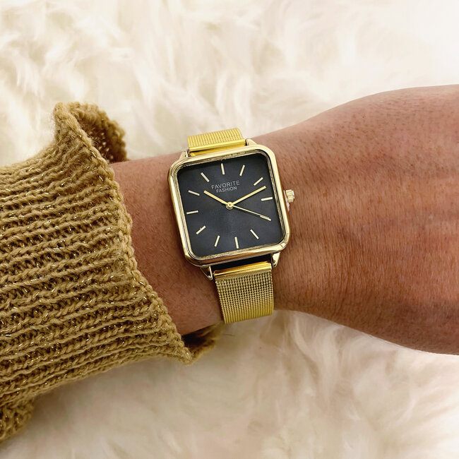 Adoree Gold / Black Mesh Horloge | Goudkleurig | Mesh band