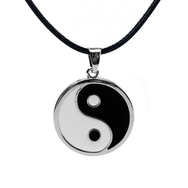 Fashion Favorite Yin Yang Ketting | Zwart / Wit | Kunstleder | 37 + 8 cm