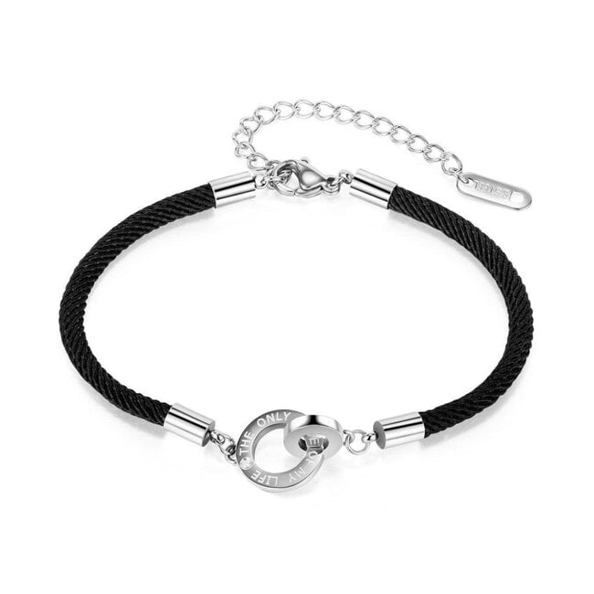 Fashion Favorite Love Of My Life Armband - Zwart/Zilver | Gevlochten Touw | Stainless Steel