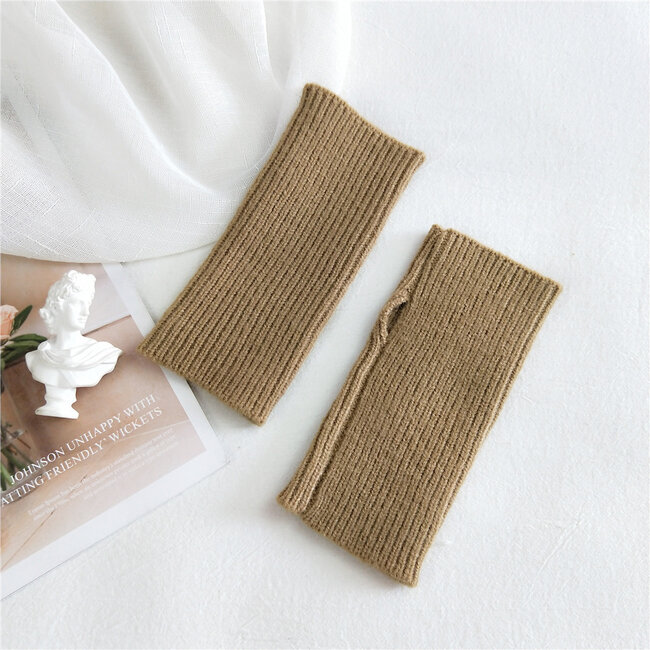 Ribgebreide Hand/Polswarmers - Khaki | Polyacryl | One Size