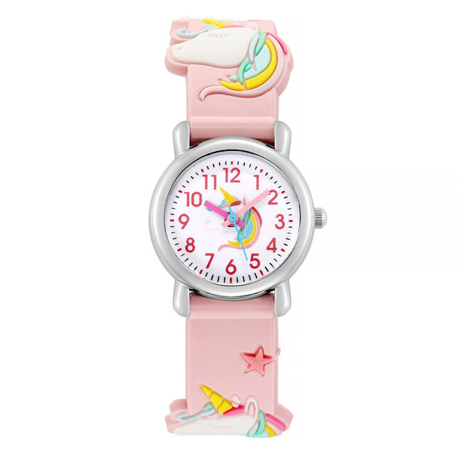 Fashion Favorite Kinderhorloge 3D Eenhoorn/Unicorn Roze | Kunststof/Plastic |  Ø 20 mm | Fashion Favorite