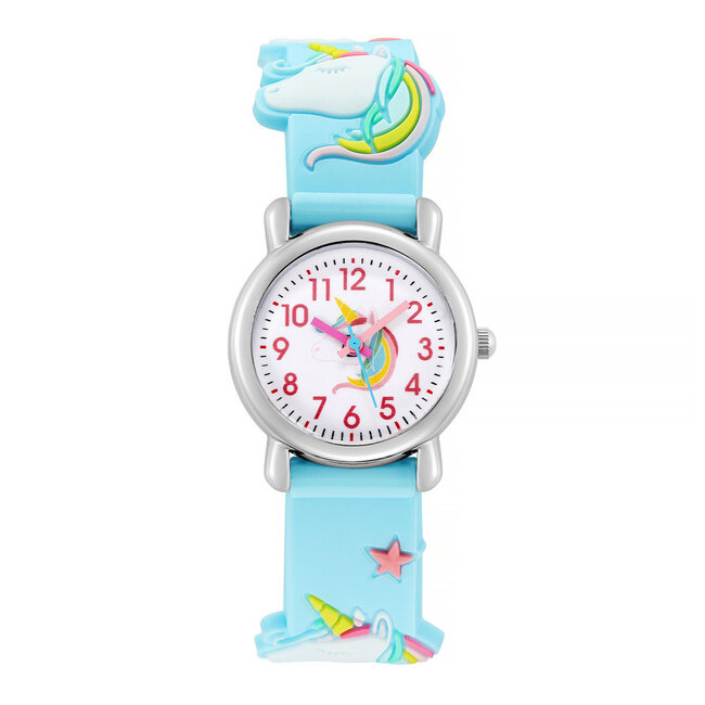 Fashion Favorite Kinderhorloge 3D Eenhoorn/Unicorn Blauw | Kunststof/Plastic | Ø 20 mm | Fashion Favorite