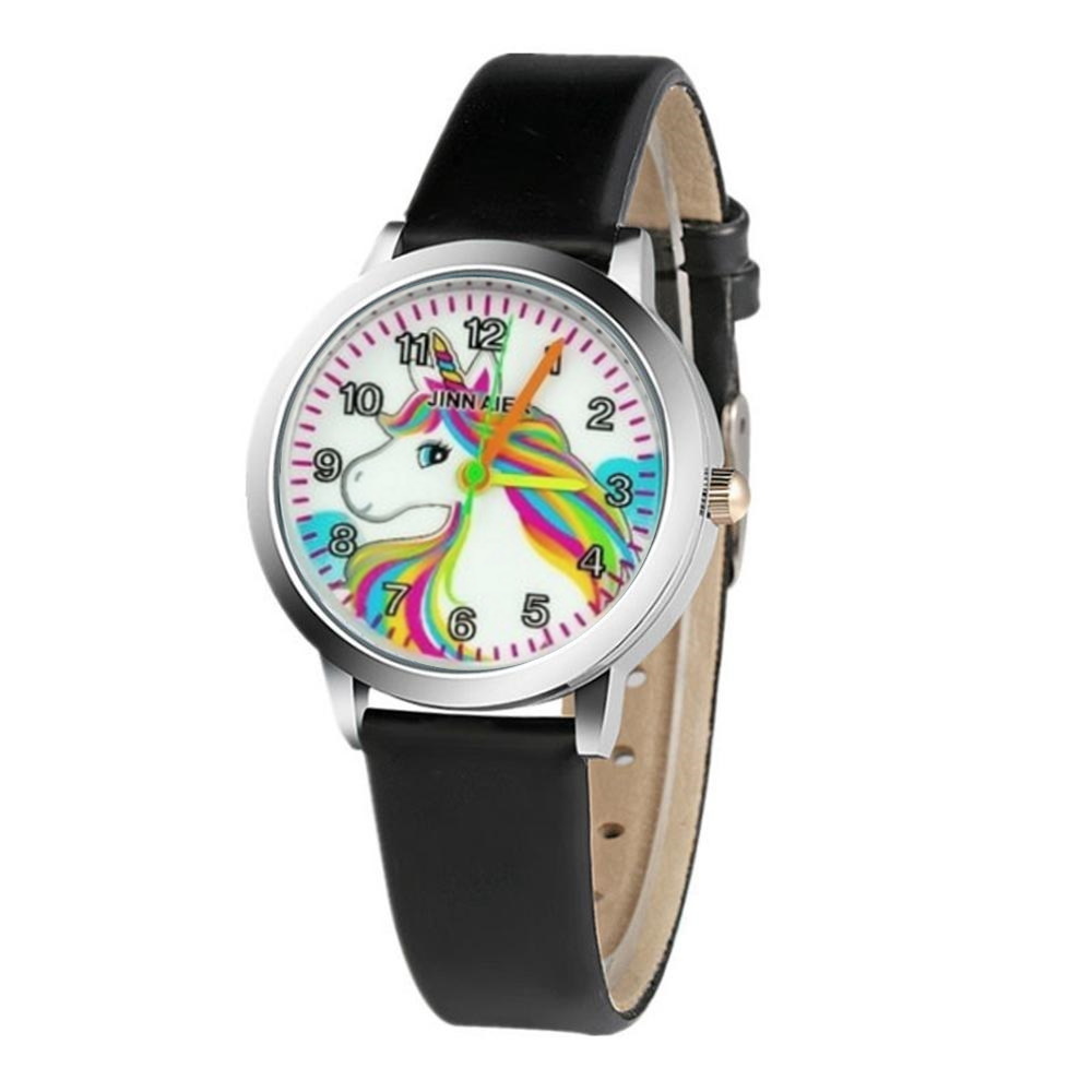 Kinder Horloge Unicorn Zwart Kunstleer Fashion Favorite