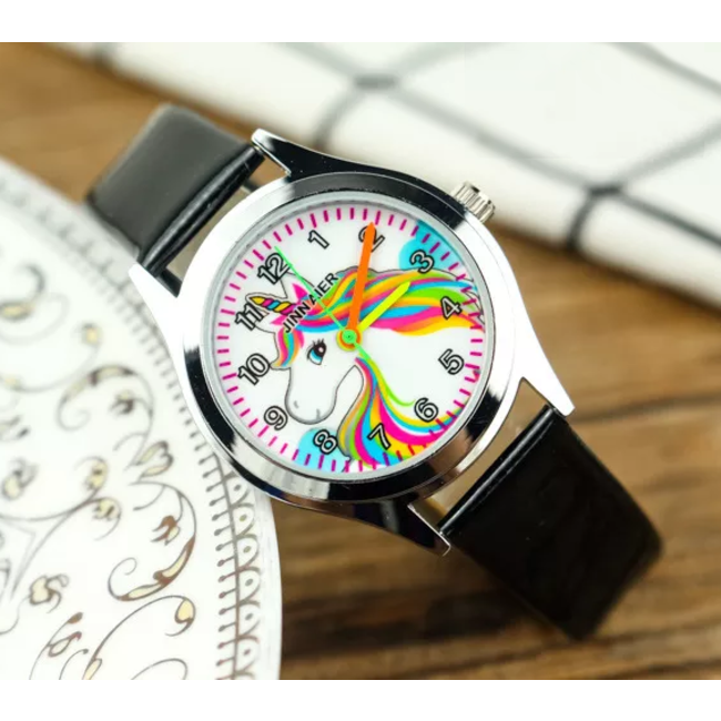 Kinder Horloge | Unicorn Zwart | Kunstleer