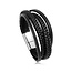 Fashion Favorite Lederen Armband | Zwart / Zilver | RVS sluiting | 20,5 cm