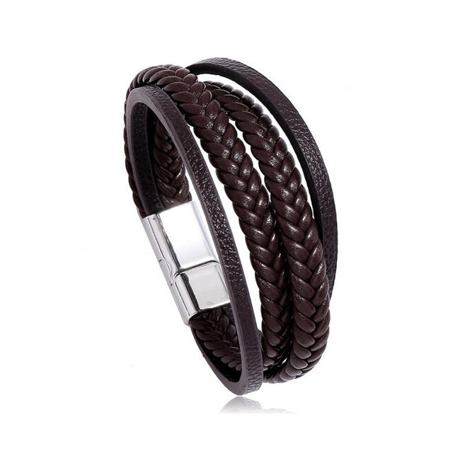 Fashion Favorite Lederen Armband | Bruin / Zilver | RVS sluiting | 20,5 cm