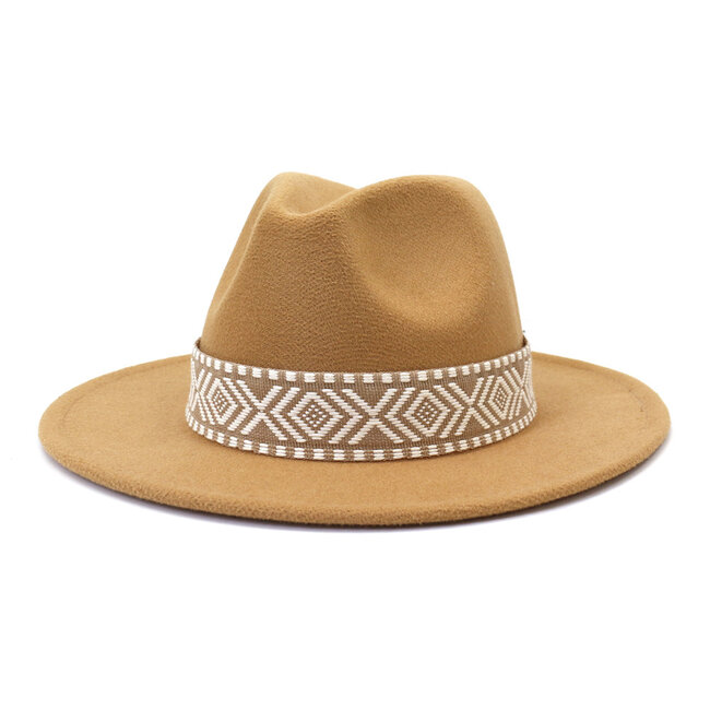 Fashion Favorite Fedora Hoed - Aztec Camel | Verstelbaar | 56 - 58 cm