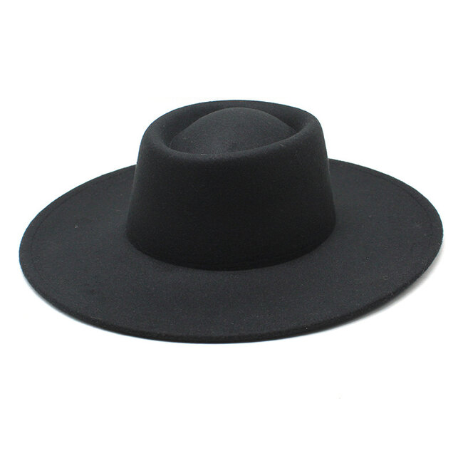 Fedora Hoed - Brim Zwart | Verstelbaar | 56 - 60 cm