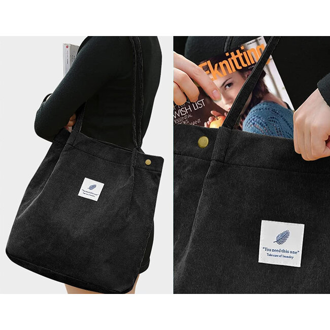 Shopper - Zwart | Tote Bag / Schoudertas | Corduroy | Fashion Favorite